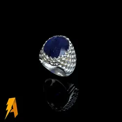 انگشتر نقره مردانه یاقوت کبود معدنی افریقایی کد ۷۴۳۱