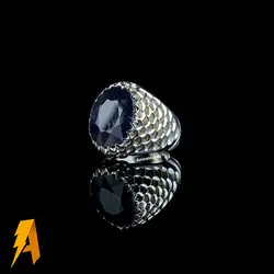 انگشتر نقره مردانه یاقوت کبود معدنی افریقایی کد ۷۴۳۱