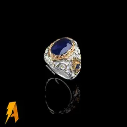 انگشتر نقره یاقوت کبود معدنی افریقایی کد ۶۲۱۴