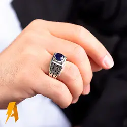 انگشتر نقره یاقوت کبود معدنی کد ۶۲۴۷