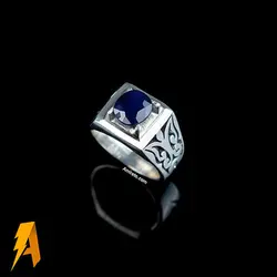 انگشتر نقره یاقوت کبود معدنی کد ۶۲۴۷