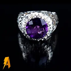 انگشتره دستساز نقره امیتیست معدنی و طبیعی تراشی فوق العاده برای خاص پسندان کد۹۱۸۴