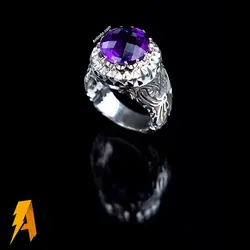 انگشتره دستساز نقره امیتیست معدنی و طبیعی تراشی فوق العاده برای خاص پسندان کد۹۱۸۴