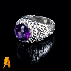 انگشتره دستساز نقره امیتیست معدنی و طبیعی تراشی فوق العاده برای خاص پسندان کد۹۱۸۴