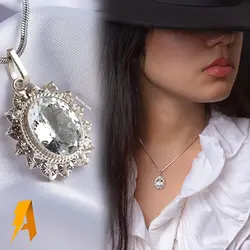 گردنبند زنانه نقره نگین در نجف (کوارتز سفید)تراش الماس کد۳۳۹۹