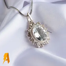 گردنبند زنانه نقره نگین در نجف (کوارتز سفید)تراش الماس کد۳۳۹۹