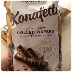 ویفر رولی کنافتو روشن مغز فندقی و روکش شکلات تلخ بسته یک کیلوییRoshen Konafetto Chocolate Covered Roll Wafer Candy 1Kg