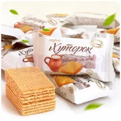 ویفر روسی زیموپوک آکوند با کرم شیری وزن 500 گرمAkkond Xymopok Russian Wafer With Milky Taste 500gr