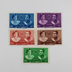 تمبر عروسی محمدرضا شاه و فوزیه 1318 – سری 5 عدد