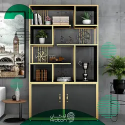 کتابخانه استیل طلایی با mdf مشکی