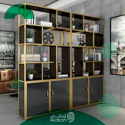 کتابخانه استیل طلایی با mdf مشکی