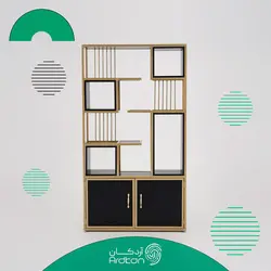 کتابخانه استیل طلایی با mdf مشکی