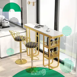 میز و صندلی بار پایه استیل طرح مدرن با رویه طرح سنگ