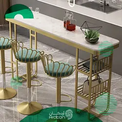 میز و صندلی بار پایه استیل طرح مدرن با رویه طرح سنگ