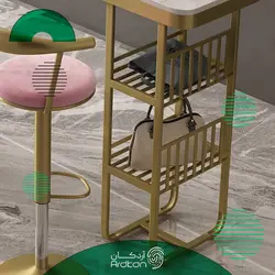 میز و صندلی بار پایه استیل طرح مدرن با رویه طرح سنگ