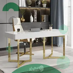 میز تحریر پایه استیل دو کشو با رویه MDF سفید
