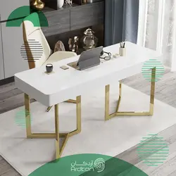میز تحریر پایه استیل دو کشو با رویه MDF سفید