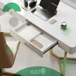 میز تحریر پایه استیل دو کشو با رویه MDF سفید