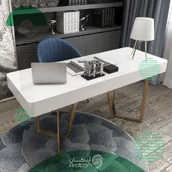 میز تحریر پایه استیل دو کشو با رویه MDF سفید