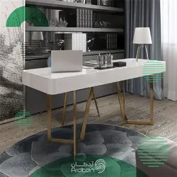 میز تحریر پایه استیل دو کشو با رویه MDF سفید
