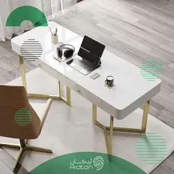 میز تحریر پایه استیل دو کشو با رویه MDF سفید