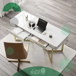 میز تحریر پایه استیل دو کشو با رویه MDF سفید