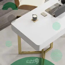 میز تحریر پایه استیل دو کشو با رویه MDF سفید