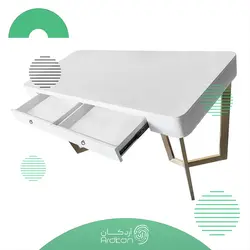 میز تحریر پایه استیل دو کشو با رویه MDF سفید