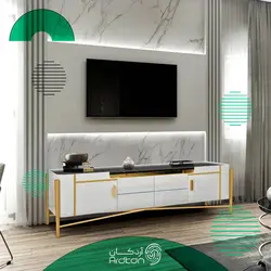 میز تلویزیون پایه استیل جدید با رویه سنگ مشکی