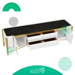 میز تلویزیون پایه استیل جدید با رویه سنگ مشکی