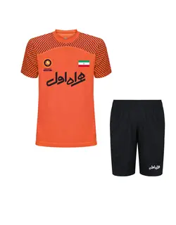 ست تیشرت شورت همراه اول طرح تیم ملی کشتی رنگ نارنجی tsh22n