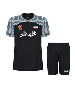 ست تیشرت شورت همراه اول طرح تیم ملی کشتی رنگ مشکی tsh22m