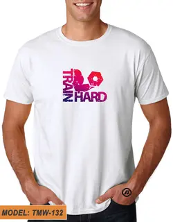 تیشرت سفید طرح دار نقش بدنسازی TRAIN HARD کد TMW132