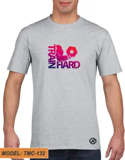 تیشرت طوسی طرح دار بدنسازی TRAIN HARD کد TMC132