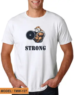 تیشرت سفید طرح دار نقش بدنسازی STRONG کد TMW127