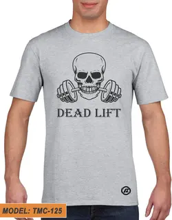 تیشرت طوسی طرح دار بدنسازی نقش DEAD LIFT کد TMC125