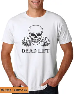 تیشرت سفید طرح دار نقش بدنسازی DEAD LIFT کد TMW125