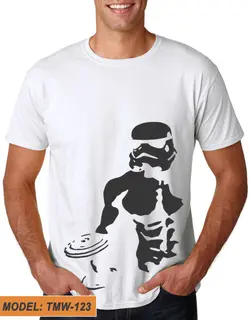 تیشرت سفید طرح دار نقش بدنسازی  کد TMW123