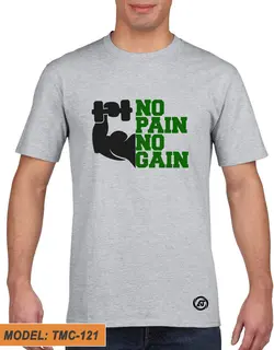تیشرت طوسی طرح دار بدنسازی نقش NO PAIN NO GAIN کد TMC121