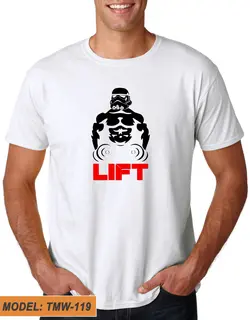 تیشرت سفید طرح دار نقش بدنسازی LIFT کد TMW119