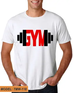 تیشرت سفید طرح دار نقش بدنسازی GYM کد TMW118